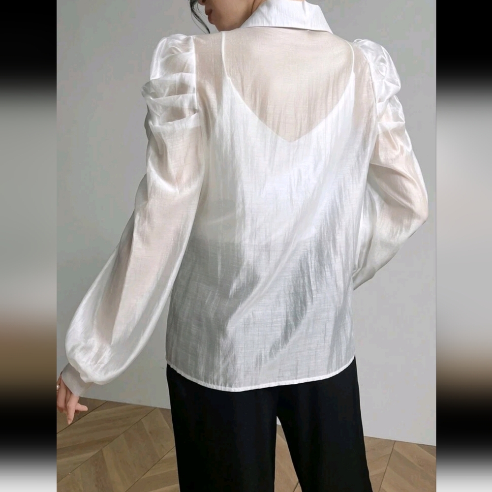Elegant 3D Butterfly Decorated Puff Sleeve Blouse For Spring And Summer - Picture 4 of 6